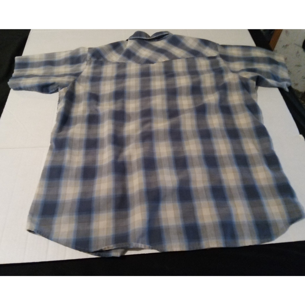 HB Company Mens Size 2xl Blue White And Brown Short Sleeve Western Shirt - Picture 2 of 4